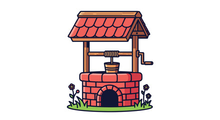 Old Village Water Well Illustration