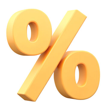 Yellow 3d sign percent discount on isolated background. Voucher gift. Vector illustration..