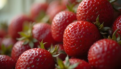 Close-up of ripe strawberries with soft natural light.
