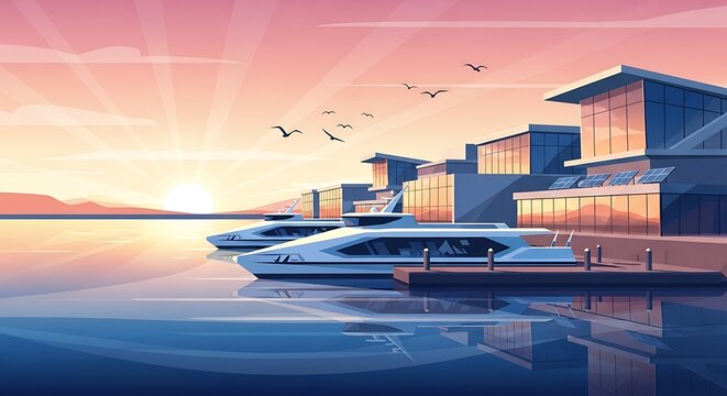 Seaside Modern Harbor Scene.