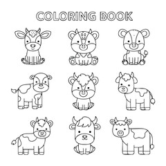 Obraz premium A delightful collection of cartoon-style farm animals perfect for a children's coloring activity or book.