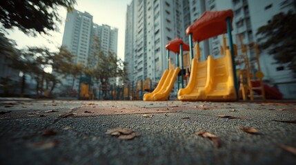 Urban childhood adventures a vibrant playground nestled among city apartments