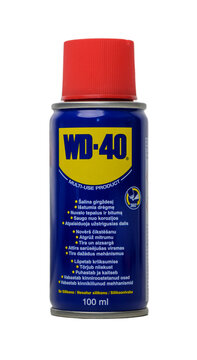  Gaziveren ,Cyprus 09.25.2025 WD 40 lubricant spray can isolated on white background