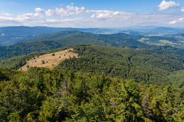 A view of Polana Stumorgowa and Beskidy mountains  from Mogielica mountain, Beskid Wyspowy, Poland © Aneta