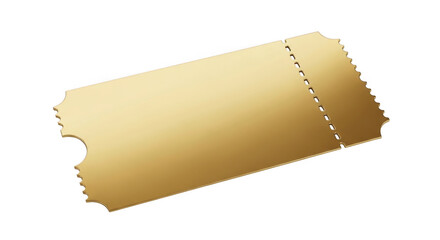 A single golden ticket with a perforated edge lies on a transparent background, ready for entry