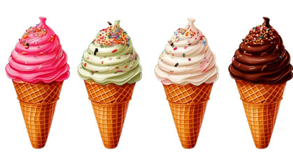 Sweet Dessert Ice Cream Cone Vector Pack Isolated on Transparent Background (2)