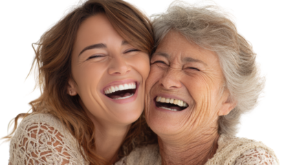 Two women sharing a moment of joy and laughter, captured in a warm and affectionate embrace.