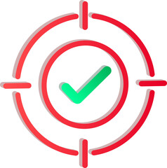3D Red Target with Green Check Mark Icon Isolated on Transparent Background