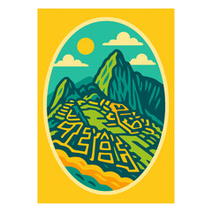 Machu Picchu Peru — Andes Mountain Inca Ruins Oval Travel Poster