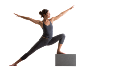 Yoga pose with a woman demonstrating strength and flexibility, white isolate background.