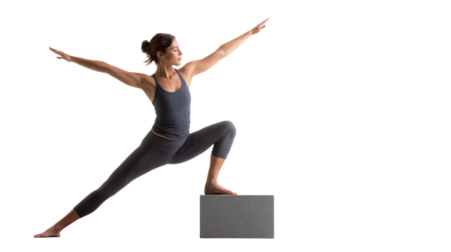 Yoga pose with a woman demonstrating strength and flexibility, white isolate background.