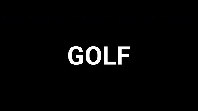 Dynamic animation revealing the word golf with abstract shapes and transitions. 4k text animated video