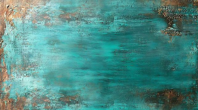 Textured surface featuring vibrant turquoise patina with hints of rust and bronze, creating visually striking and artistic backdrop