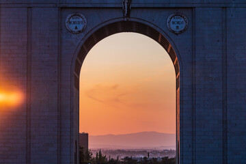 Cityscape of the Triumphal arch of Moncloa (Madrid, Spain)