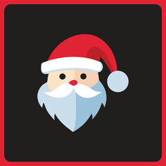 Stylized Flat Design Icon of Santa Claus Face with Red Hat and White Beard christmas holiday