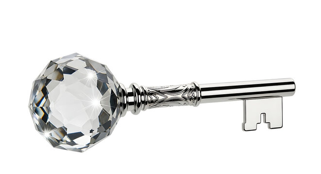 Ornate Crystal and Silver Key diamond faceted - Powered by Adobe