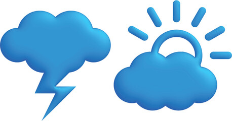 Obraz premium Blue Weather Icons Thunderstorm Cloud and Sun Behind Cloud Vector Illustration