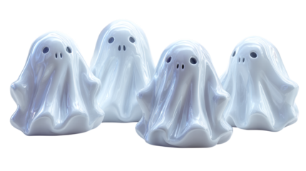 Set of 4 ghost figurines, isolated on transparent background