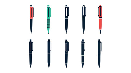 Fototapeta premium Pen Collection: A graphic representation of an assortment of sleek, colorful pens in a visually appealing arrangement, perfect for design and stationery projects.