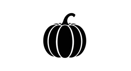 A black silhouette of a pumpkin with a curved stem on a transparent background