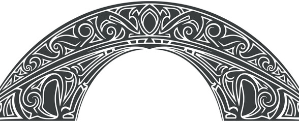 Elegant curved ornamental arch design, a detailed vector graphic asset featuring intricate patterns and classic scrollwork, perfect for decorative design projects