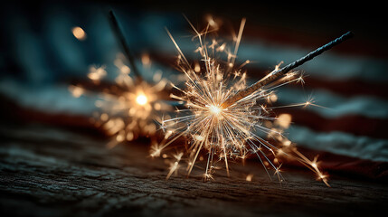 American flag background lit with sparklers creating a festive scene for independence day
