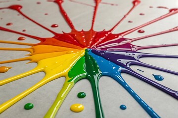 of thick glossy paint drops radiating in all directions on AI Generated