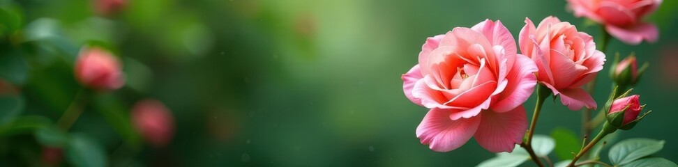 Delicate roses, lush greenery, vibrant blooms, color, floraldesign, close-up