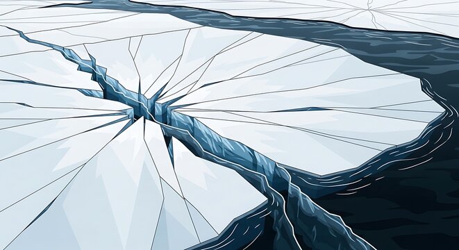 Cracked Ice with Water Flow.