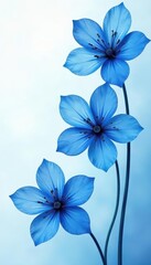 Three abstract blue watercolor blooms, soft edges , calming, pastel, artistry