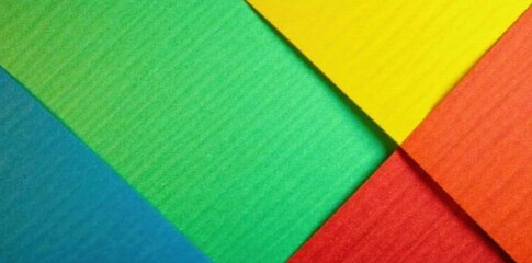Vibrant geometric shapes, yellow, green, blue, red paper background , color, minimal, image