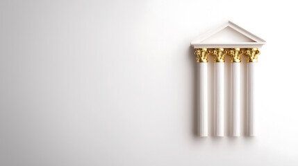 Obraz premium Minimalist design of traditional Greek temple featuring four white columns with golden capitals, evoking elegance and simplicity