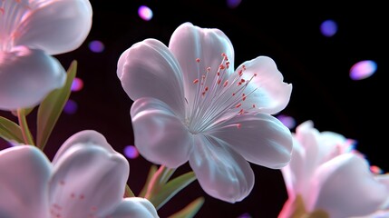 Fototapeta premium Close-up of a delicate, light pink flower blooming amidst a serene, blurred natural background