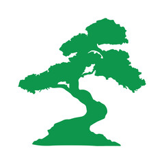Serene Green Bonsai Tree Silhouette for Minimalist Zen Gardens & Japanese Aesthetics