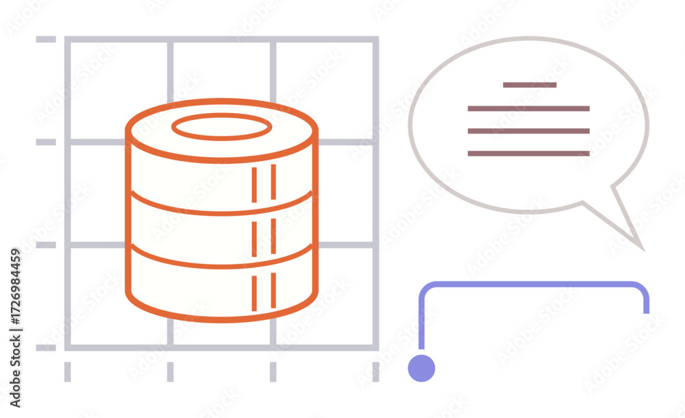 Poster compact data stack on grid layout with speech bubble and connector line. ideal for database manageme