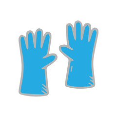 Vivid hand-drawn blue rubber gloves illustration, perfect for symbolizing household chores, cleaning tasks, dishwashing, or general hand protection in a domestic or hygienic environment