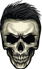 skull with mullet hairstyle, suitable for stickers or t-shirt designs