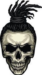 Fototapeta premium Skull with dreadlocks Haircuts, suitable for stickers or t-shirt designs