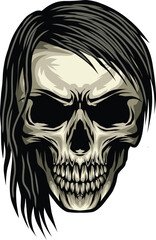 Skull with Catchy Asymmetrical Haircuts, perfect for stickers or t-shirt designs