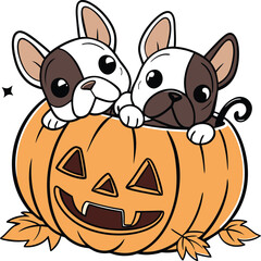 An illustration of a cute cartoon animal with a pumpkin for a fun Halloween holiday design