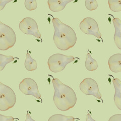 Pear cuttings seamless pattern watercolor 
