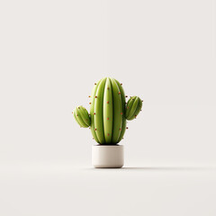Cactus plant in white ceramic pot isolated on neutral background, minimalist home decor concept