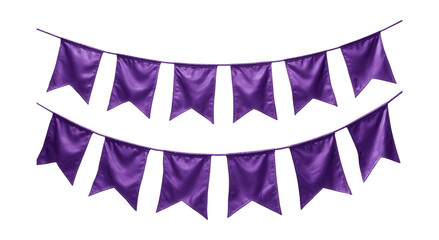 Obraz premium Two strings of hanging purple party flags creating a festive atmosphere.