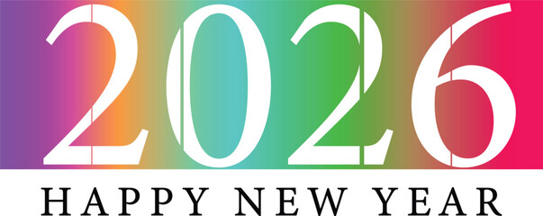 Happy new year 2026 text with a colorful gradient background, celebrating the upcoming year with festive typography and a vibrant, modern design