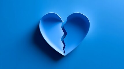 A blue-toned heart shape with a crack running through the center, representing heartbreak, loss, and emotional pain.