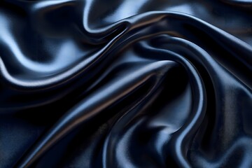 Fototapeta premium Close up of draped dark blue satin fabric with soft folds and subtle light reflections