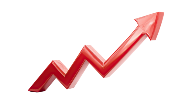 Business growing arrow upward direction success progress financial growth increase chart strategy economic improvement isolated on white background