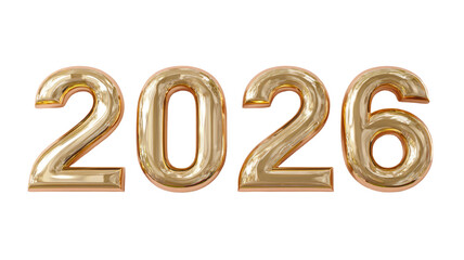 Matte gold number 2026 metallic shiny digits luxury celebration typography golden figures new year decoration isolated on white background