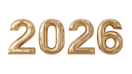 Matte gold number 2026 metallic shiny digits luxury celebration typography golden figures new year decoration isolated on white background