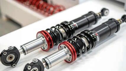 Pair of precision motorcycle suspension components highlighting engineering prowess and meticulous on AI generated